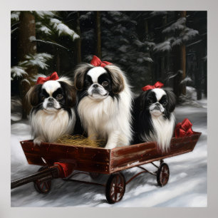Poster Japanese Chin Neve Trenó Decoração de Natal