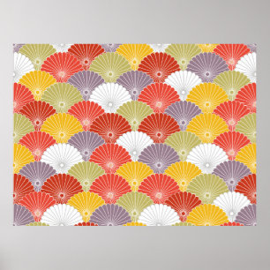 Poster Japanese Colorful Flower Wave vintage Seamless Pat