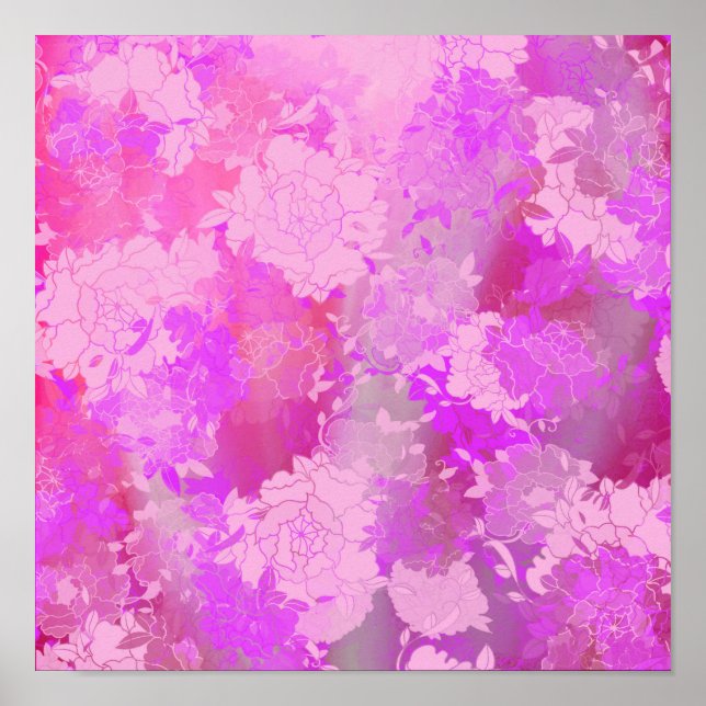 Poster Japanese flowers pink patterns (Frente)
