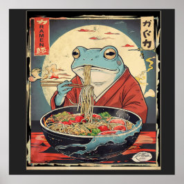 Poster Japanese Frog Eating Ramen  for funny food lovers