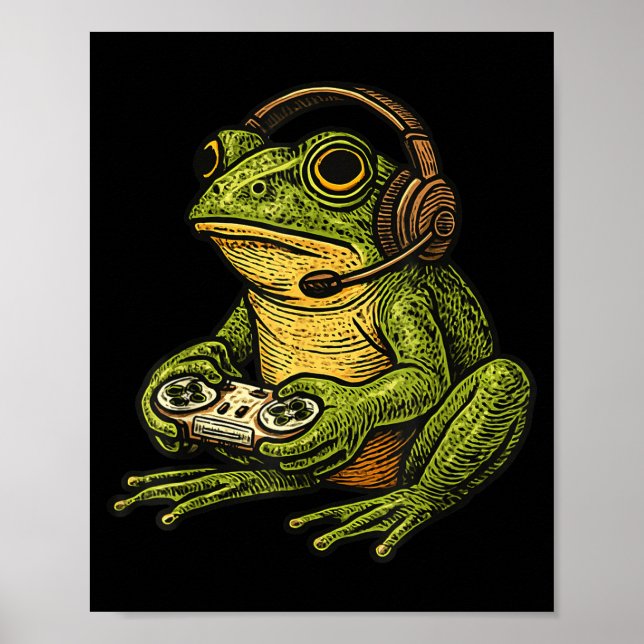 Poster Japanese Gamer Frog Art Men Women Boys Funny Vinta (Frente)