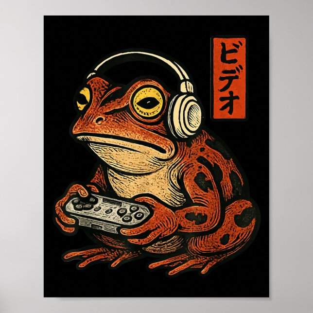 Poster Japanese Gamer Frog Art Men Women Boys Funny Vinta (Frente)