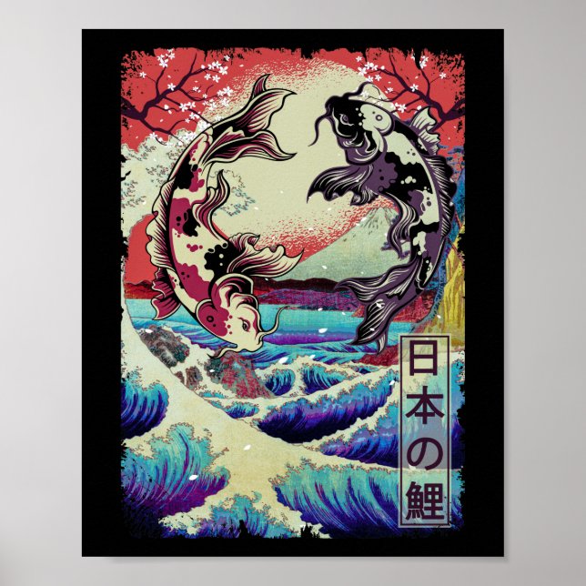 Poster Japanese Koi Fishes Great Wave off Kanagawa (Frente)