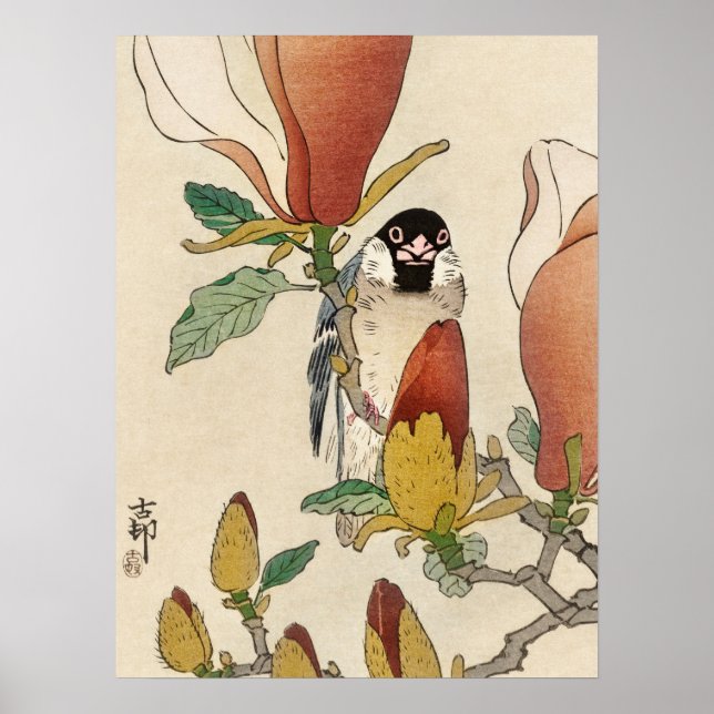 Poster Japanese painting by koson ohara, 小原古邨の日本画 (Frente)