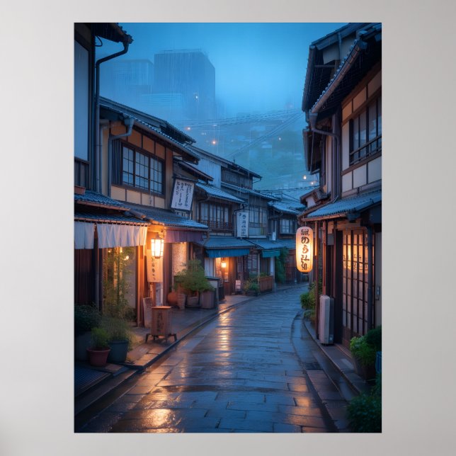 Poster Japanese Rainy Street Cozy Urban  (Frente)