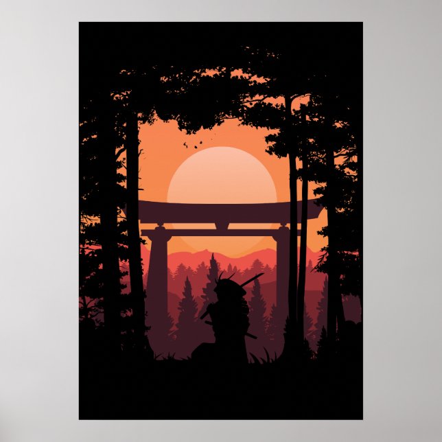 Poster Japanese Samurai In Sunset (Frente)