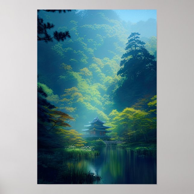 Poster Japanese Shrine in the Heart of the Forest (Frente)