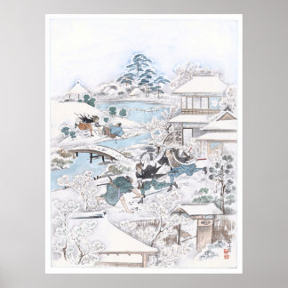 Poster Japanese Ukiyo-e of the 47 Ronin Fighting Samurai