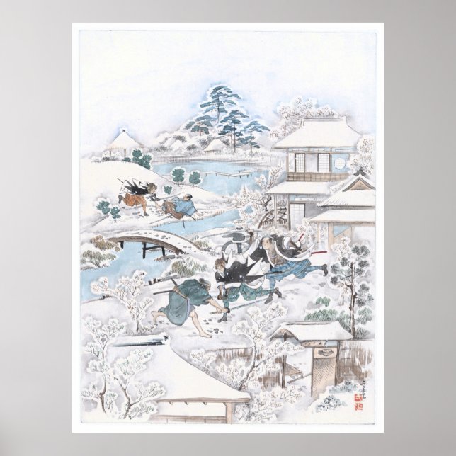 Poster Japanese Ukiyo-e of the 47 Ronin Fighting Samurai (Frente)