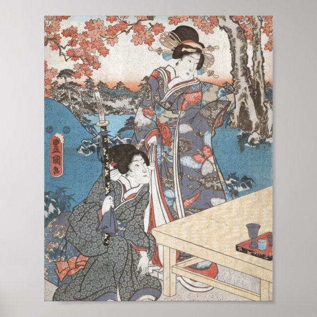 Poster Japanese vintage ukiyo-e geisha (Frente)