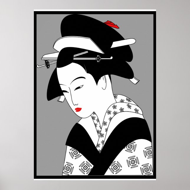 Pôster Japanese Woman Geisha Vintage (Frente)