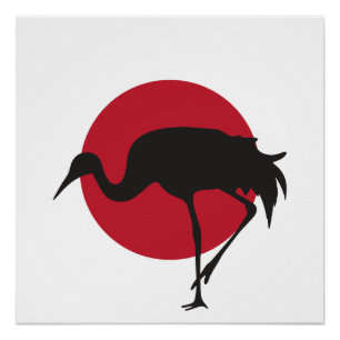 Pôster Japão Crane Bandeira Nacional Japonesa