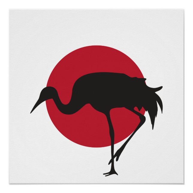 Pôster Japão Crane Bandeira Nacional Japonesa (Frente)
