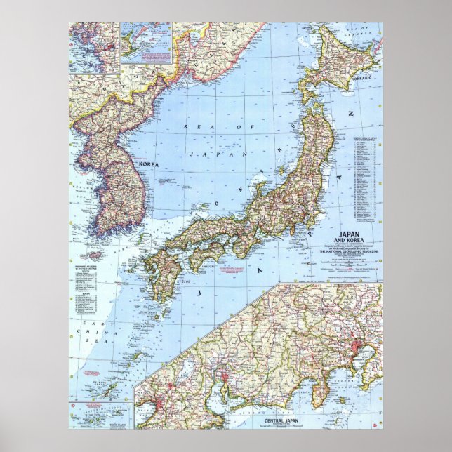 Poster "Japão e Coreia: mapa detalhado de 1960 ... (Frente)