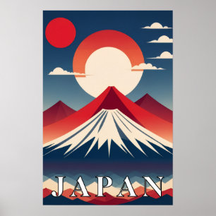 Poster Japão Monte Fuji Geométrico Viagem Sol Vermelho