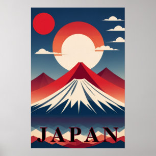Poster Japão Monte Fuji Geométrico Viagem Sol Vermelho
