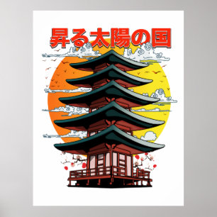 Poster Japão, terra do sol nascente logotipo do templo