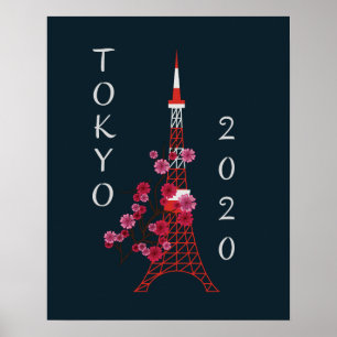 Poster Japão Tóquio 2020 Sakura e Torre
