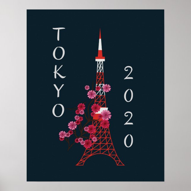 Poster Japão Tóquio 2020 Sakura e Torre (Frente)