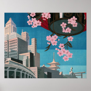 Pôster Japão Tóquio Vintage Cartaz de Viagem Japonês