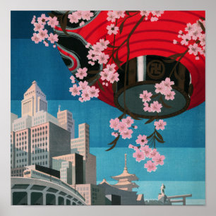 Poster Japão Tóquio Vintage Cartaz de Viagem Japonês