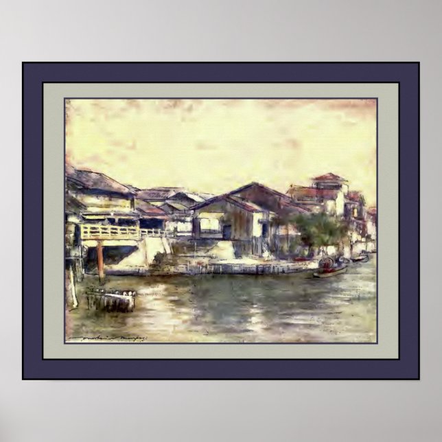 Poster Japão Watercolor ~ "A Tranquil Waterway" ~ 1901 ~ (Frente)