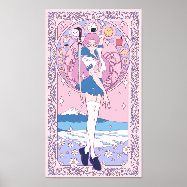 Poster Japonês Animes Rosa Nouveau (Frente)