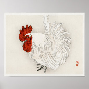 Poster Japonês Bantam de Kōno Bairei (1844-1895)