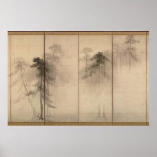 Poster Japonês da jovem corça dos pinheiros de Hasegawa