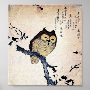 Poster japonês do impressão da coruja