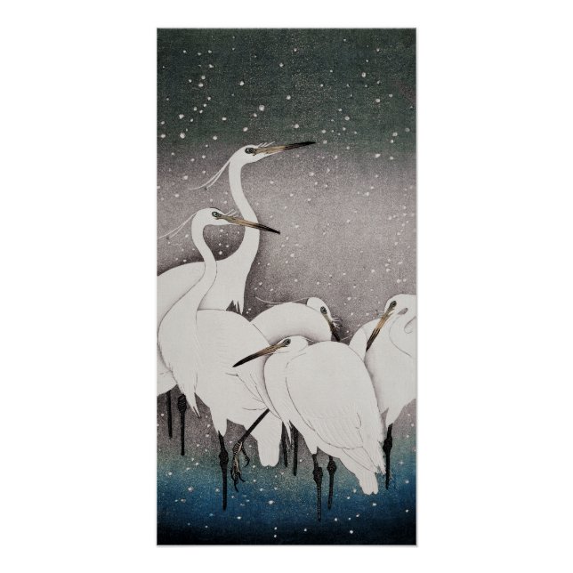 Pôster Japonês Egrets Koson Cranes Winter Snow (Frente)