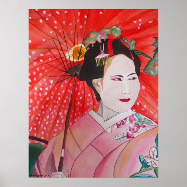 Pôster Japonês Geisha com arte original de guarda-chuva v (Frente)