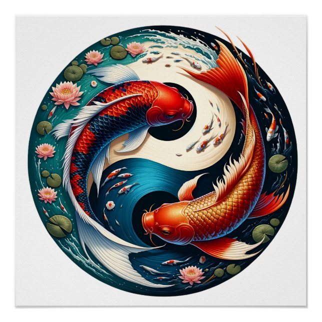 Pôster Japonês Koi Fish Yin Yang (Frente)