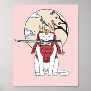 Poster Japonês Sakura Samurai Cat