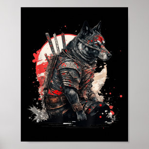 Poster Japonês Samurai Ninja Dog Kawaii Tattoo Graphic
