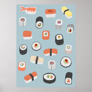 Poster Japonês Sushi Nigiri Maki Roll