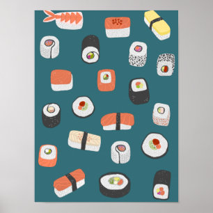 Poster Japonês Sushi Nigiri Maki Roll