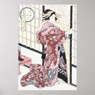 Pôster Japonês Ukiyo-e Courtesan com ornamentos para Cabe