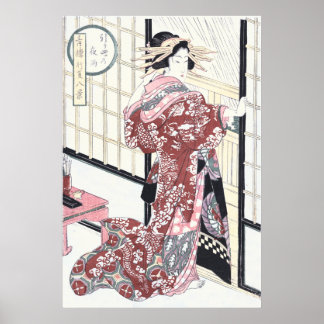 Pôster Japonês Ukiyo-e Courtesan com ornamentos para Cabe
