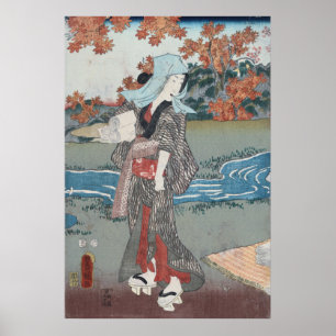 Pôster Japonês Ukiyo-e Momiji ao onna por Kunisada