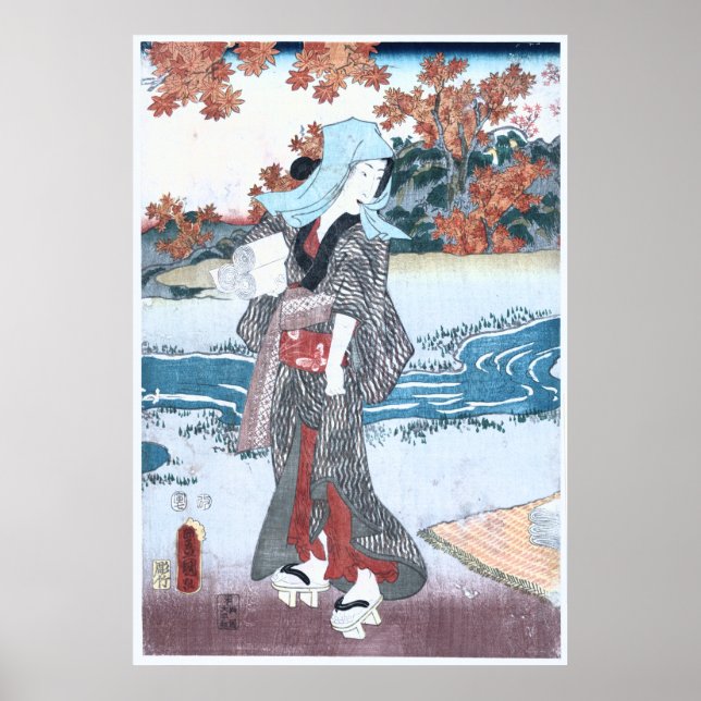 Pôster Japonês Ukiyo-e Momiji para Onna por Kunisada (Frente)