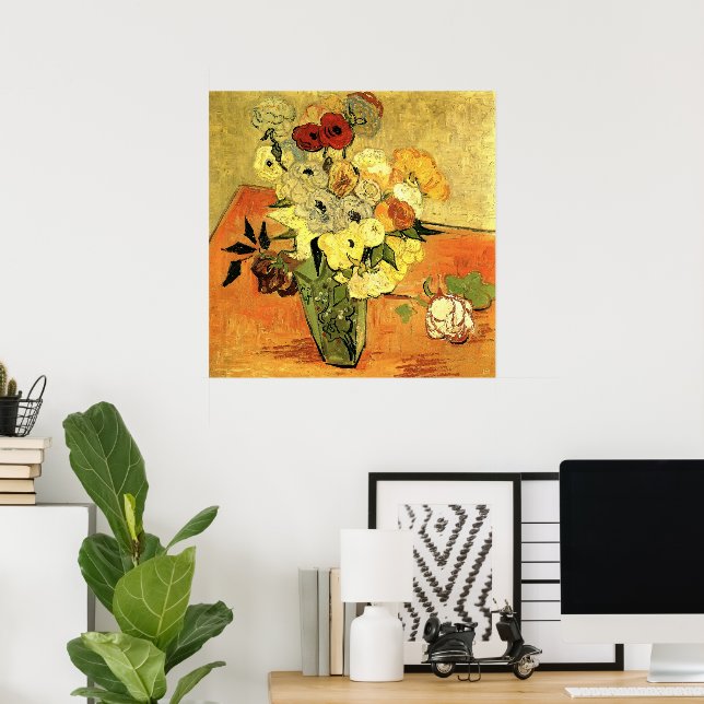 Poster Japonês Vase, Rosas, Anemones por Vincent van Gogh (Escritório em casa)
