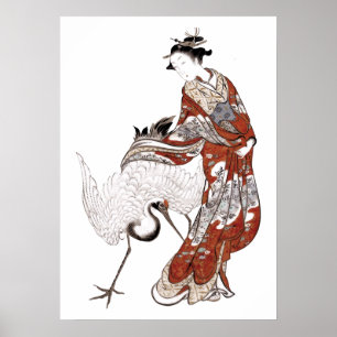Poster Japonesa e guindaste (século XVIII)