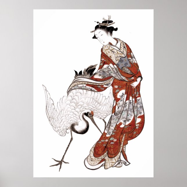 Poster Japonesa e guindaste (século XVIII) (Frente)