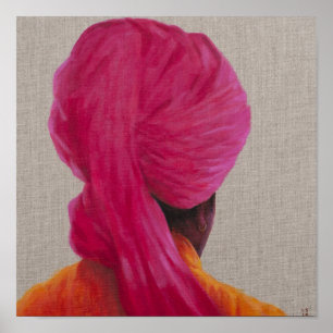 Poster Jaqueta alaranjada 2014 do turbante cor-de-rosa