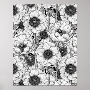 Poster Jardim anêmono em preto e branco