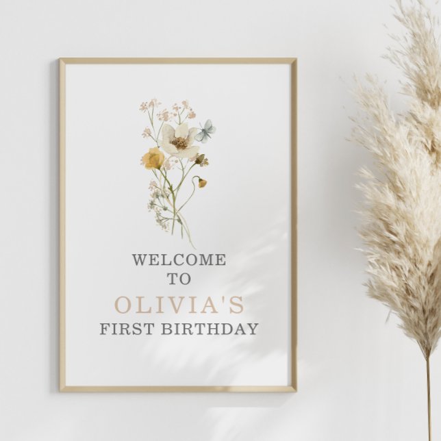 Poster Jardim boho de flores silvestres primeiro aniversá (Criador carregado)