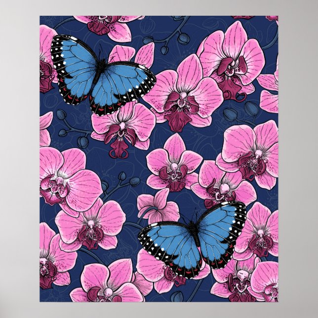 Poster Jardim Botânico de Orquídeas com Borboletas (Frente)