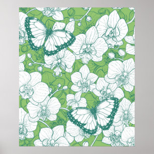 Poster Jardim Botânico de Orquídeas com Borboletas em ver