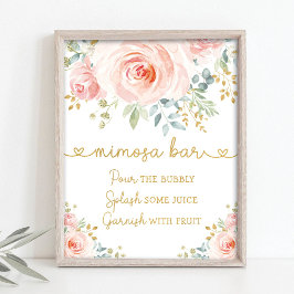 Poster Jardim Chic Rosado Flores Verdes Mimosa Bar